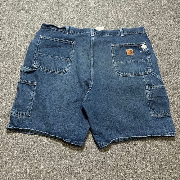 Vintage Carhartt B28 DST Denim Carpenter Shorts Blue Size 42 Workwear Utility - Picture 2 of 8